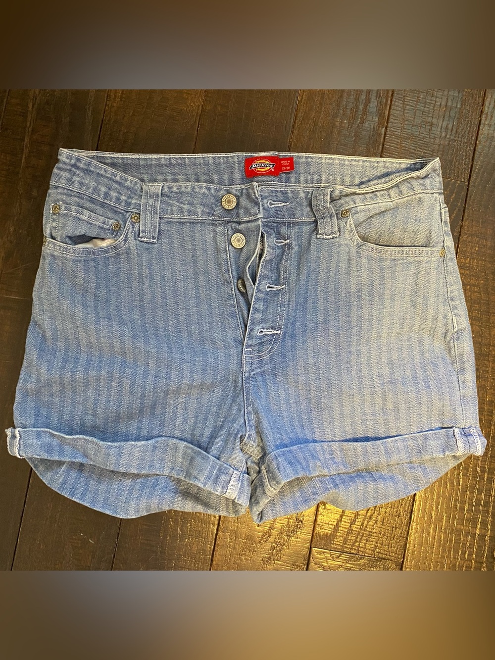 Dickies railroad stripe Jean shorts, cuffed, button fly. Size 13/31 L